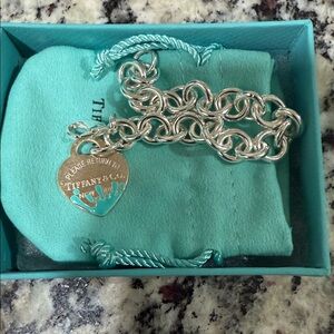 Tiffany & Co. Silver Heart Charm Bracelet with Blue Pouch